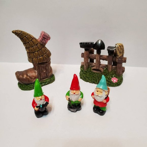 Garden Gnome Fairy Garden Set, Gnome House, Gnome Decor, Fairy Garden Decor - Picture 1 of 6